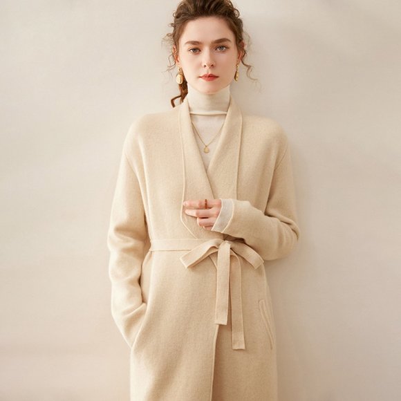 Light Luxury - Women's Long Cashmere Knitted Cardigan - Picture 2 of 14